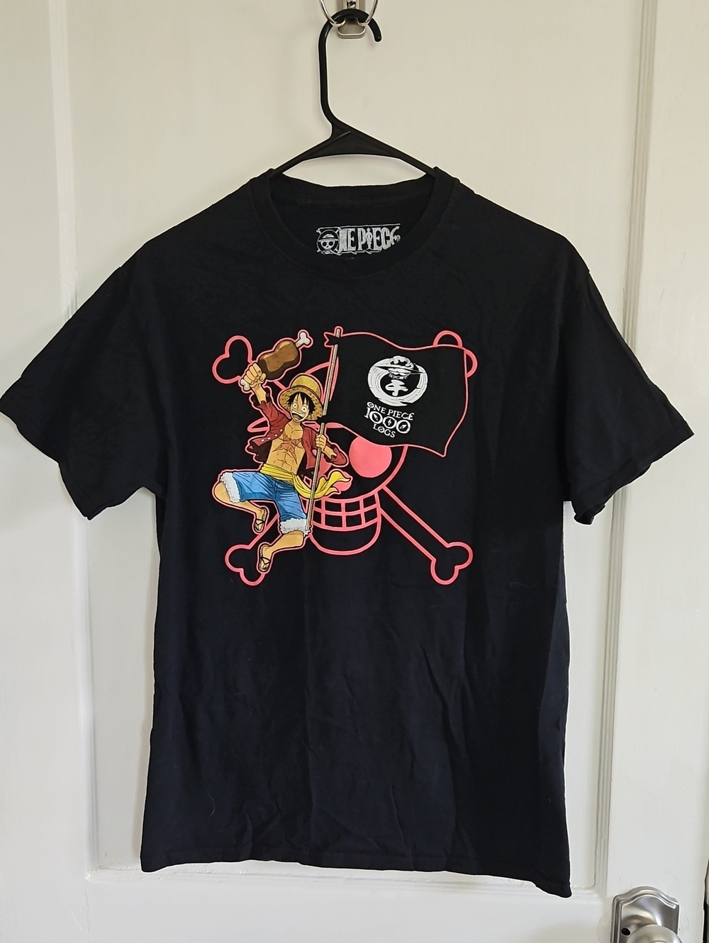 One Piece Ripple Junction Black Mens Tee with Colorful Luffy 1000 Logs
